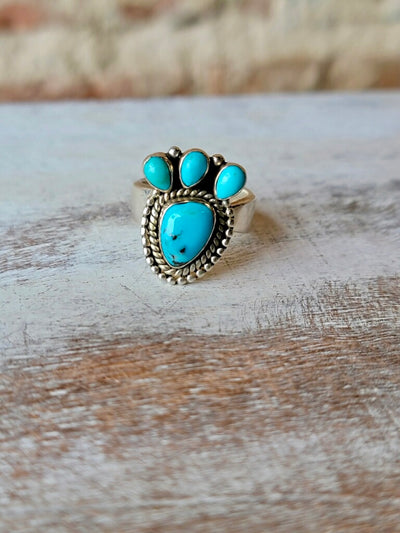 Statement Real Turquoise one-of-kind Ring with Vintage Silver Detailing.