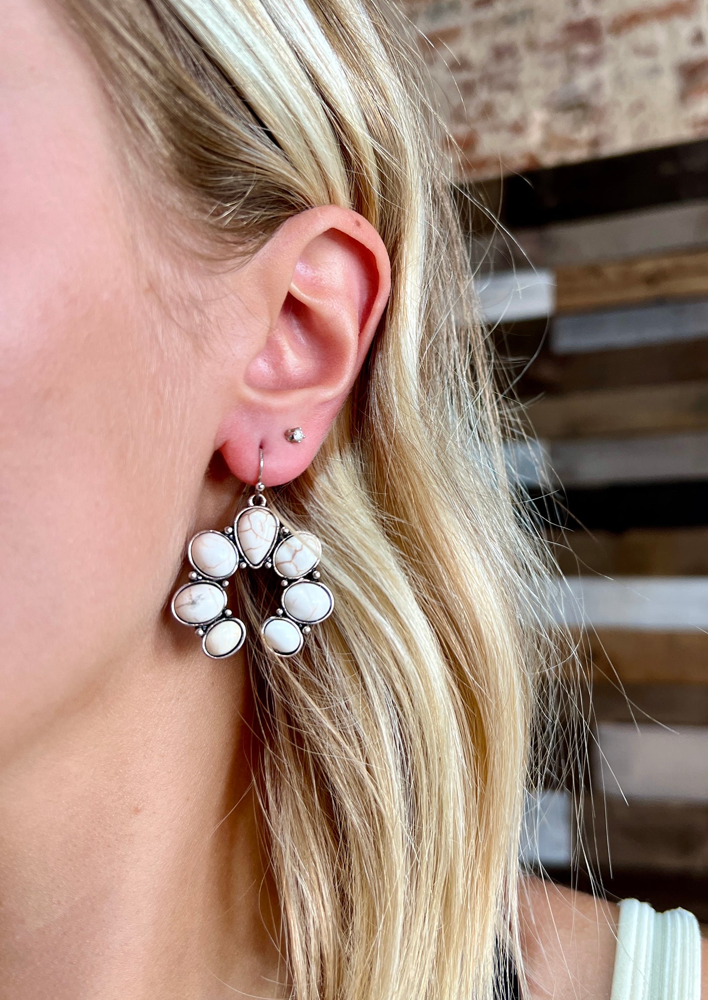 Naomi Faux White Buffalo Squash Blossom Earrings