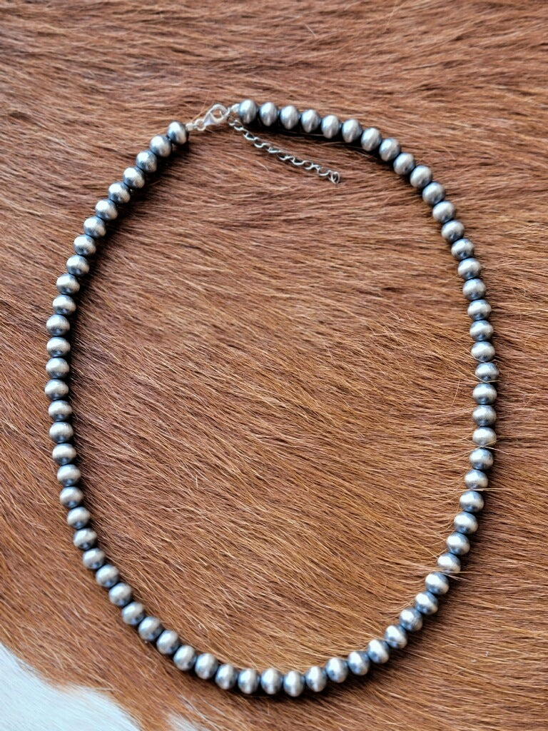 Authentic Handcrafted Navajo Pearl Necklace with 8mm Silver Beads