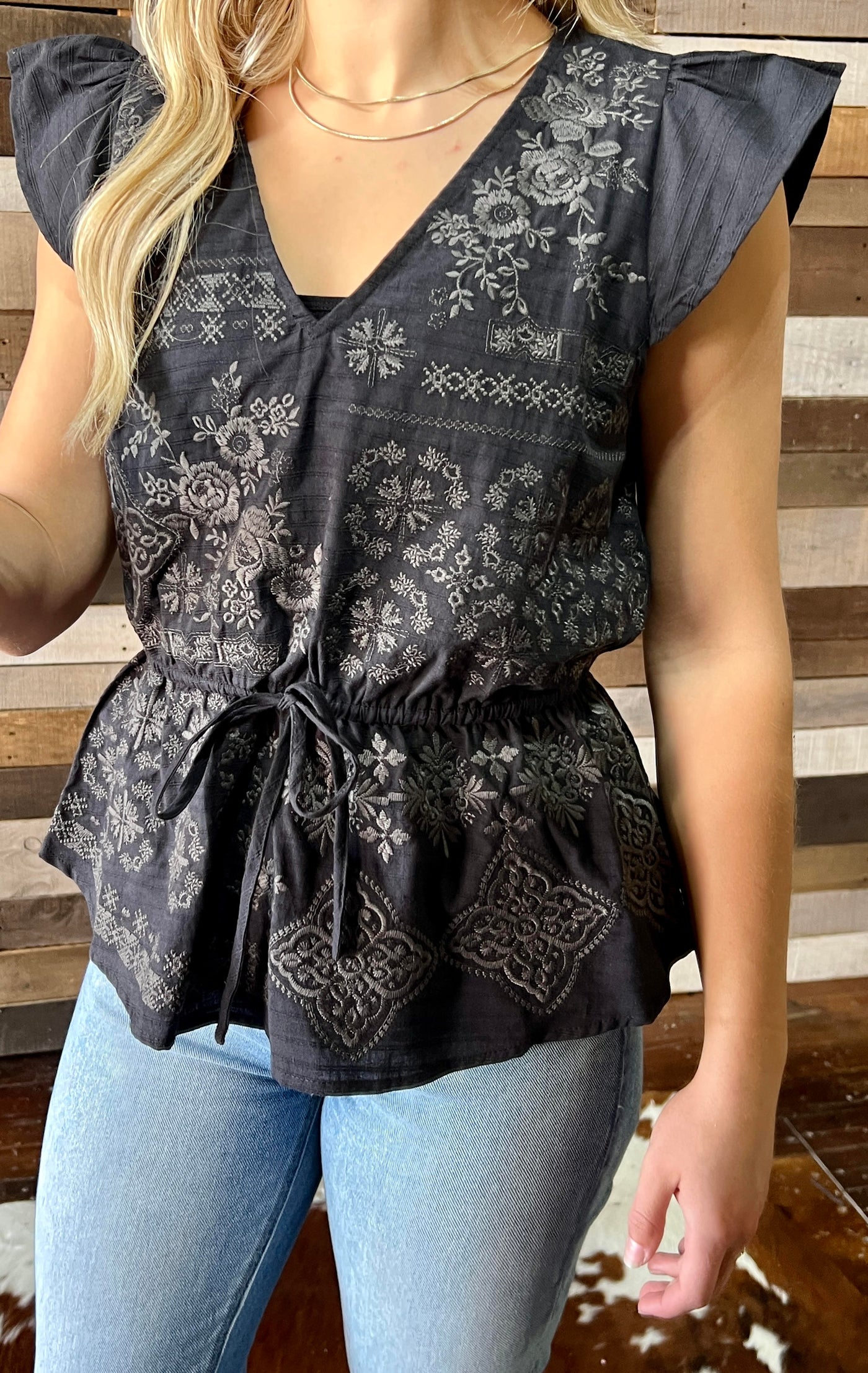 Carrie Embroidered Peplum Top