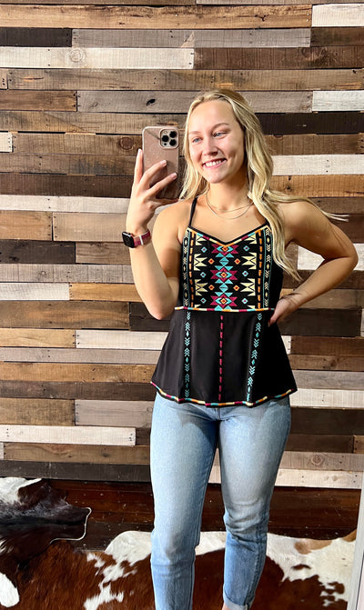 Presley Embroidered Aztec Tank