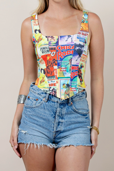 Boden Cowboy Poster Corset Top