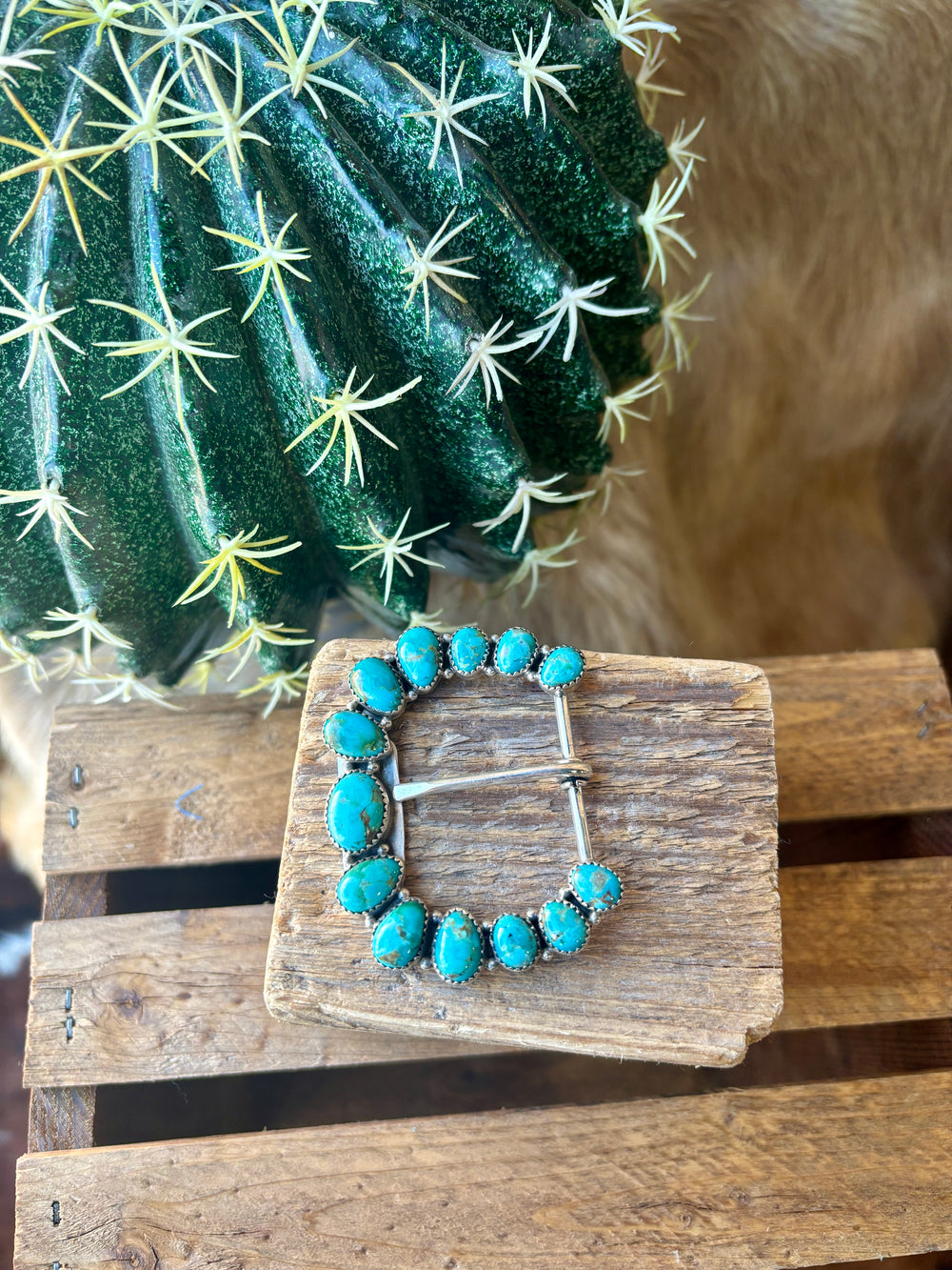 Bodhi Authentic Turquoise Cluster Belt Buckle Wacey Authentic Turquoise Stud Earrings ✙ Broker Leather  main image 2