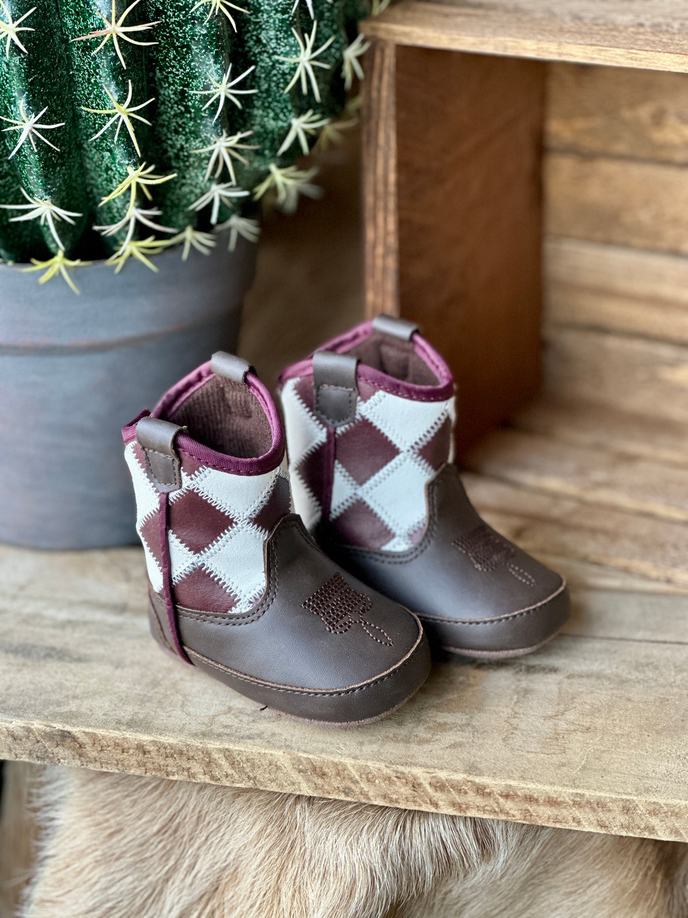 Soft and Flexible Patchwork Baby Cowboy Boots for First Steps.