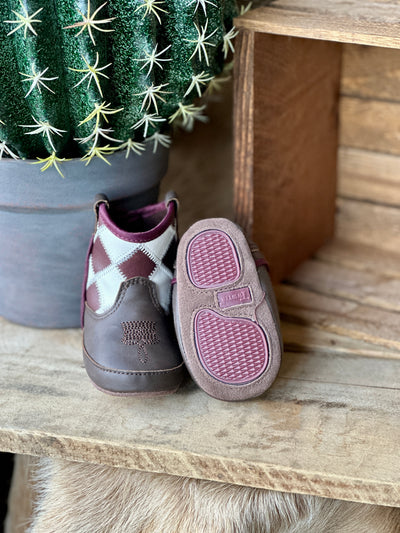 Easy-On Baby Western Boots with Velcro Strap and Rubber Outsole.