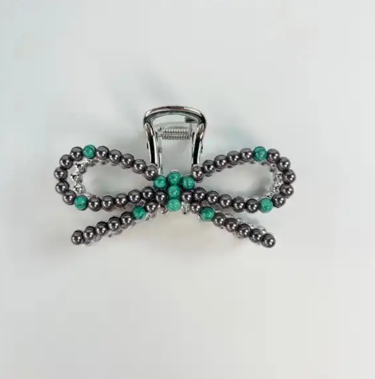 Brenna Turquoise Bow Hair Claw Clip with sophisticated turquoise accents, perfect for Western-inspired hairstyles.