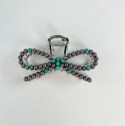 Brenna Turquoise Bow Hair Claw Clip with sophisticated turquoise accents, perfect for Western-inspired hairstyles.