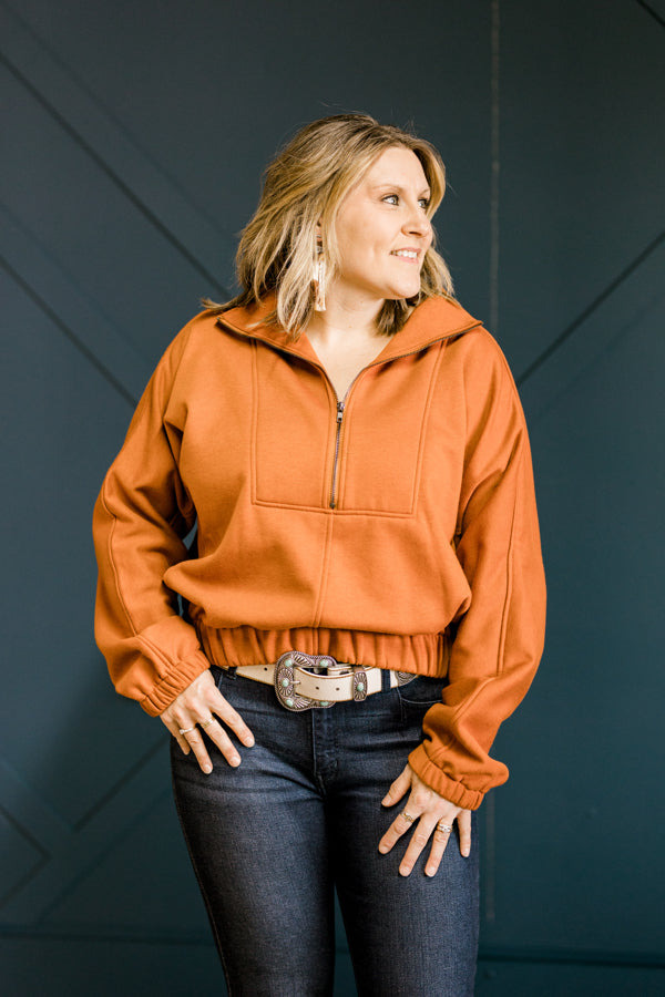 Brittney Half Zip Pullover [Rust Orange]
