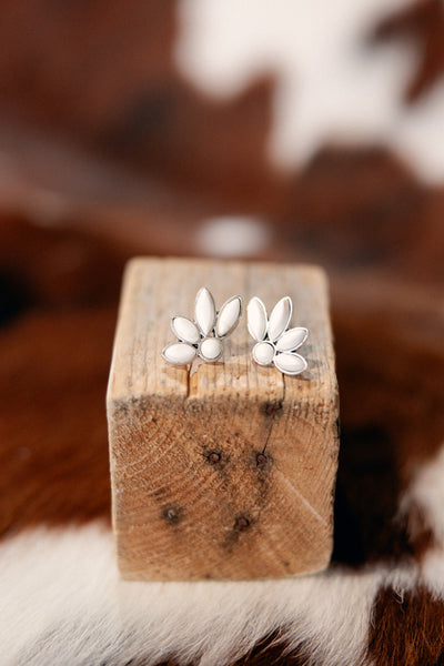 Close-up of Britton White Buffalo Cluster Earrings showcasing unique shape & style for the perfect Western Stocking Stuffer.