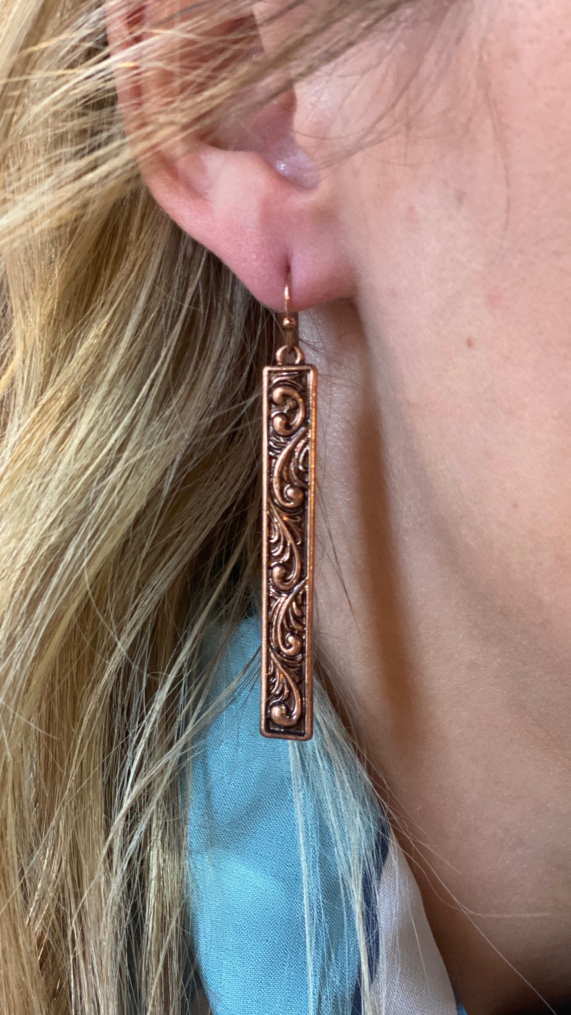 Brodie Copper Floral Engraved Earrings