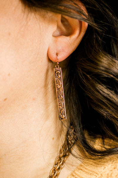 Brodie Copper Floral Engraved Earrings