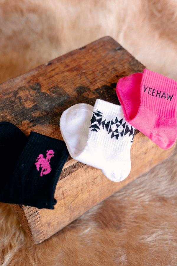 Brookman Set of 3 Western Socks [Hot Pink Cowboy]