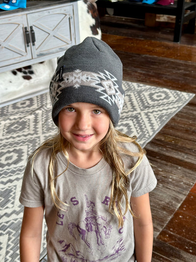 Hooey Beanie [Grey w/ White Aztec Stripe]