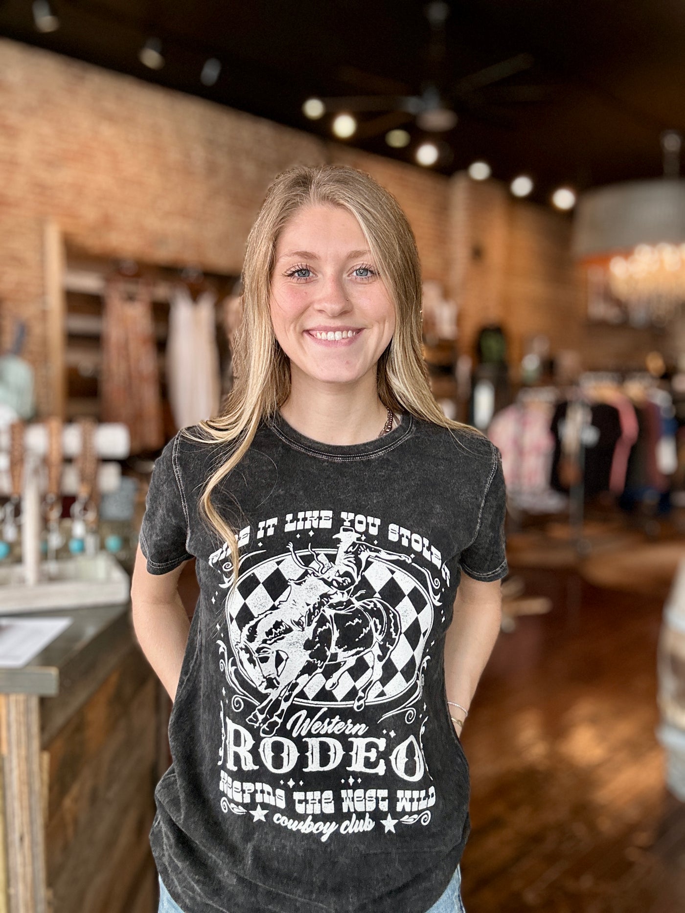 Crystal Rodeo Checkered Flag Graphic Tee