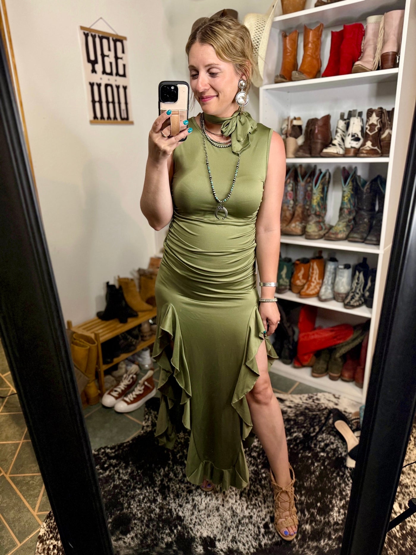 Julia Ruffled Midi Dress [Olive]