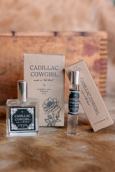 Compact Western Cadillac Cowgirl Perfume Oil perfect for on-the-go application.