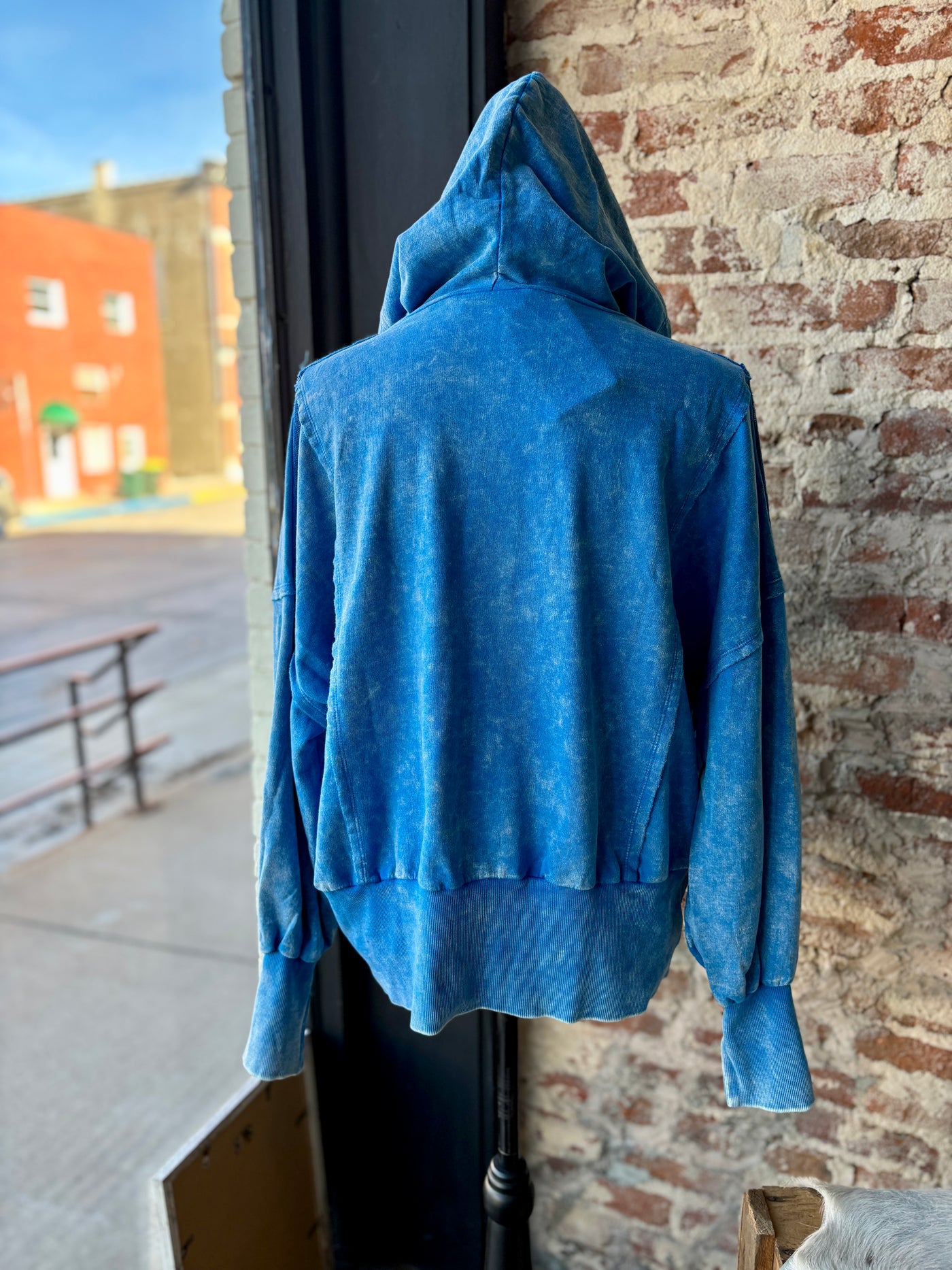 Broker Leather's Full-Zip Cadet Mineral Wash Sweatshirt [Blue] on a mannequin.