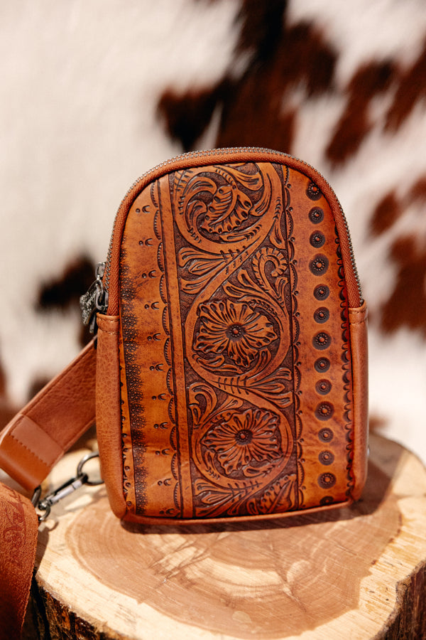 Calum Tooled Leather Sling Bag