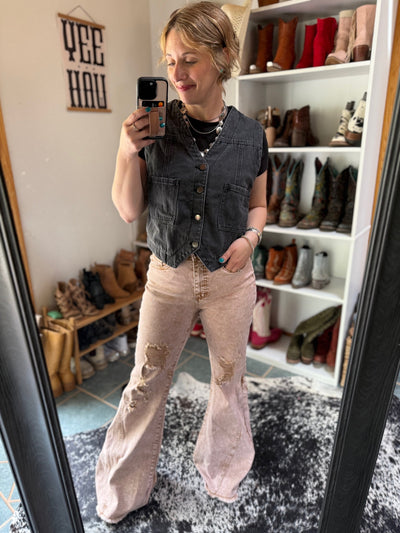 Casey Mineral Wash Tummy Control Flare Jeans [Camel]