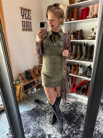 Charlee Olive Green Denim Dress