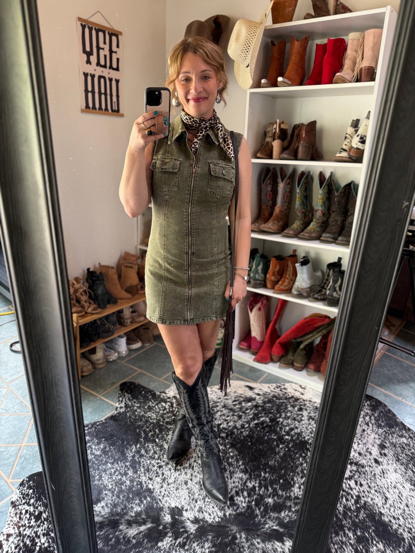 Charlee Olive Green Denim Dress