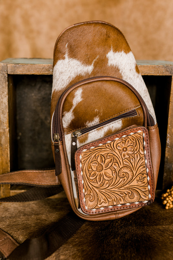Christal Tooled Leather Western Sling Bag