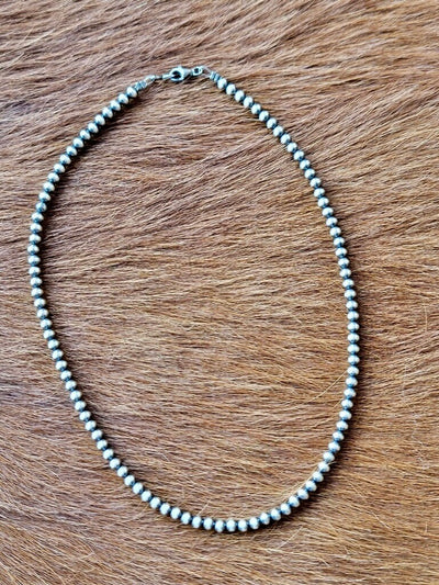 Sterling silver Navajo pearls strung on a durable and timeless necklace.