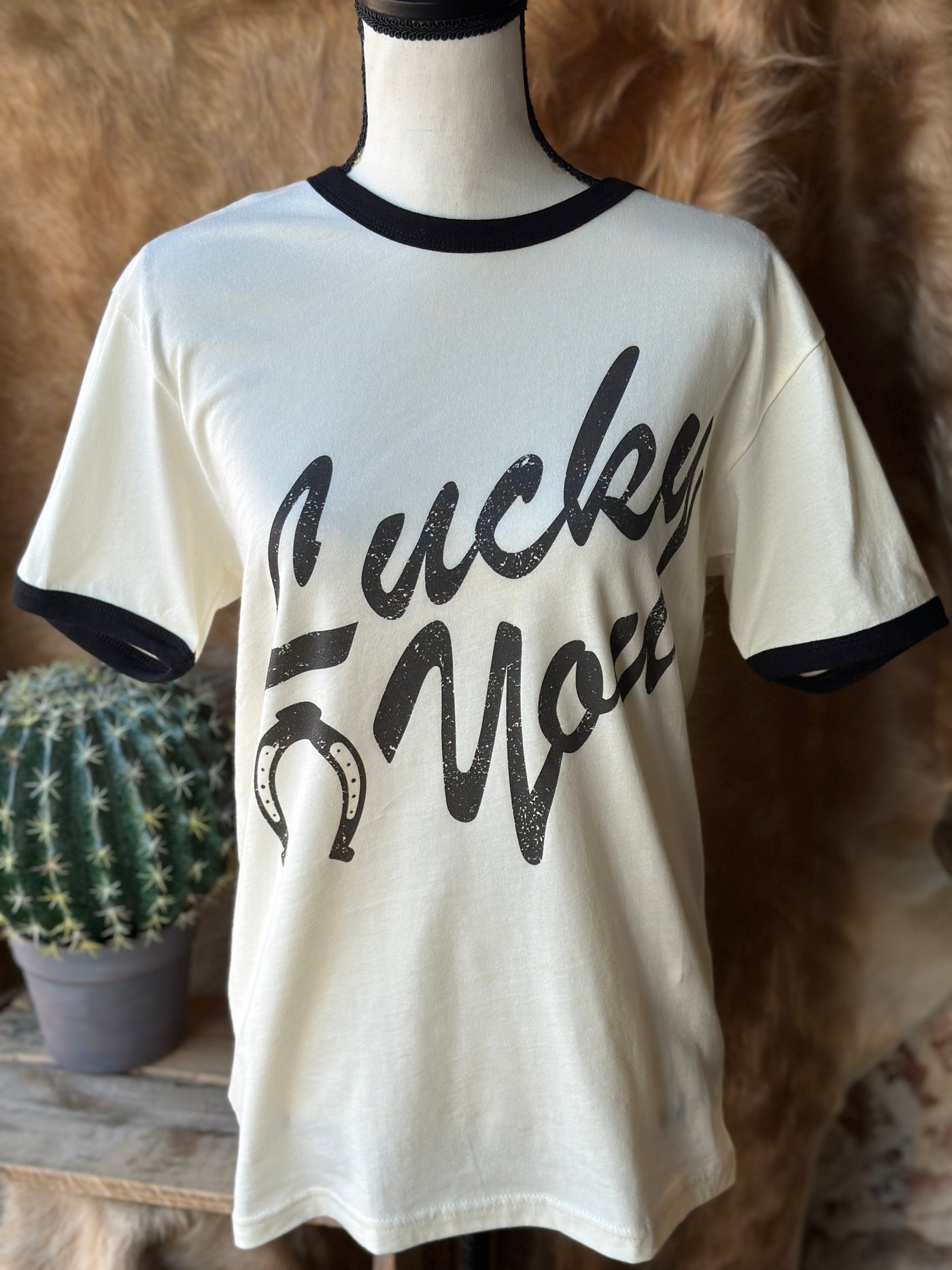 Cline Lucky You Graphic Ringer Tee