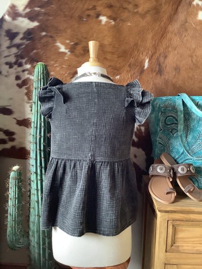 Cole Gauze Ruffle Peplum Top [Ash Black]