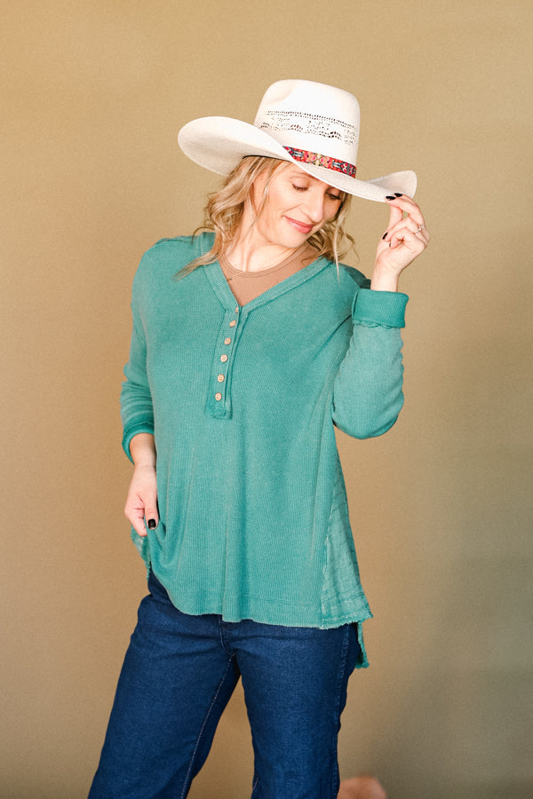 Colter Mineral Washed Long Sleeve [Teal] ✜ON SALE NOW: 25% OFF✜