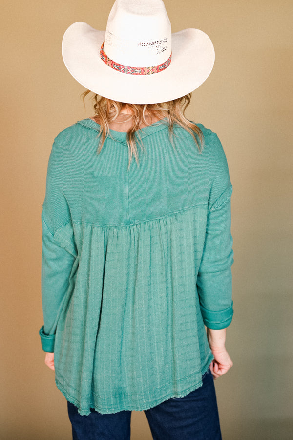 Colter Mineral Washed Long Sleeve [Teal] ✜ON SALE NOW: 25% OFF✜