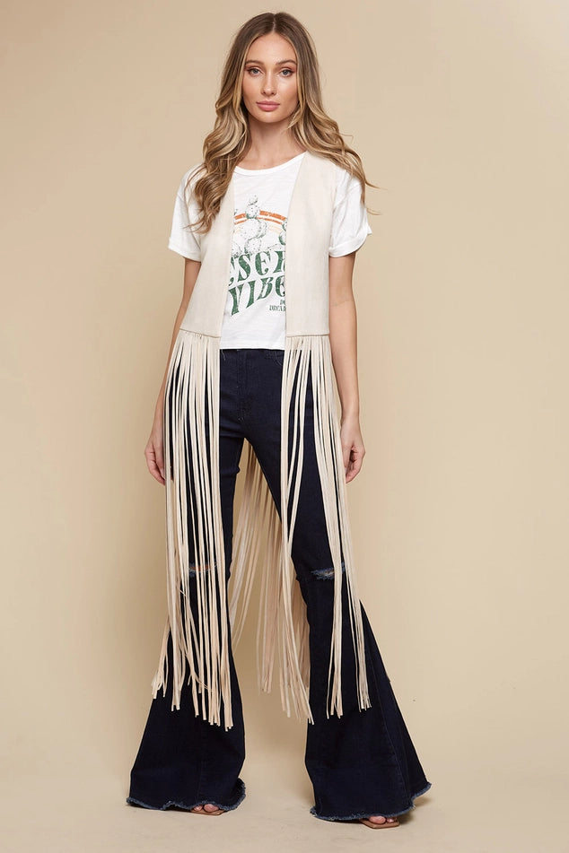 Long Fringe Suede Vest – Boho Western Layering Essential for Any Cowgirl