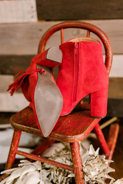 Corky's Westbound Red Suede Fringed Booties