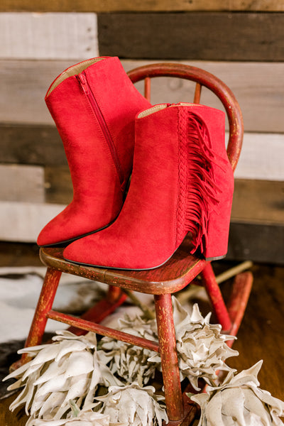 Corky's Westbound Red Suede Fringed Booties