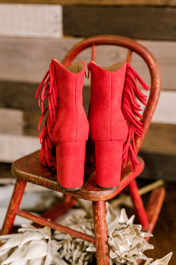 Corky's Westbound Red Suede Fringed Booties