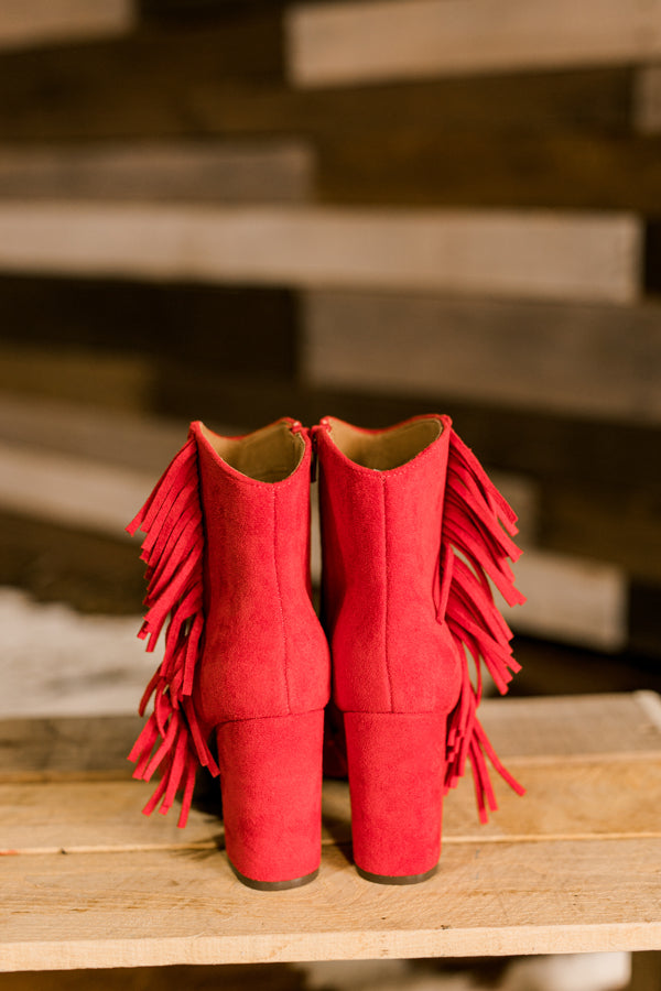 Corky's Westbound Red Suede Fringed Booties