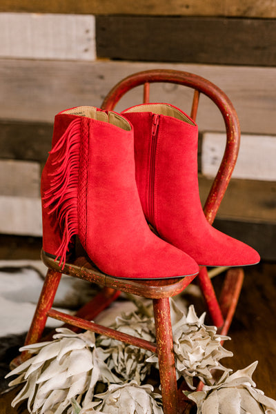 Corky's Westbound Red Suede Fringed Booties ✜ON SALE NOW: 50% OFF✜