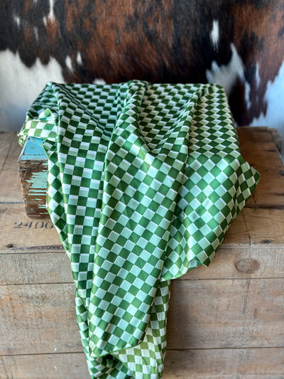 Versatile green checkered wild rag perfect for St. Patrick's Day and Christmas celebrations