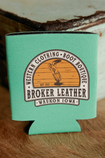 Custom Broker Leather Can Koozies Regular Turquoise