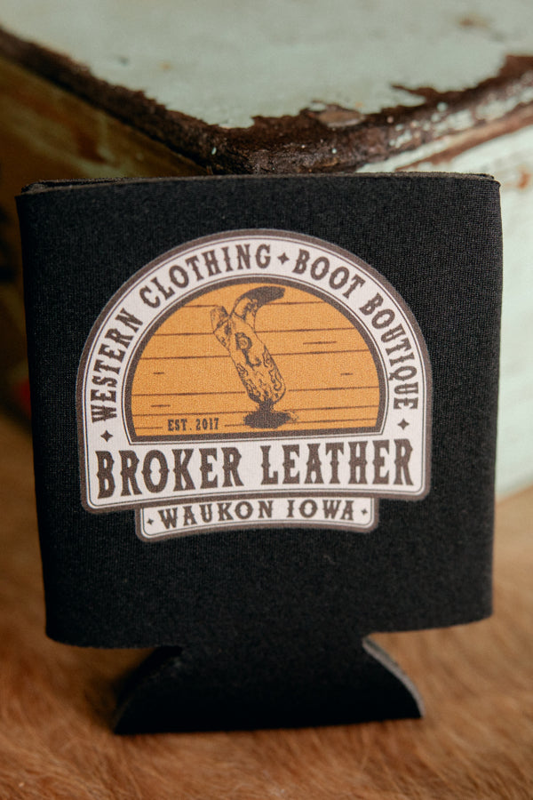 Custom Broker Leather Can Koozies Tall Skinny Black