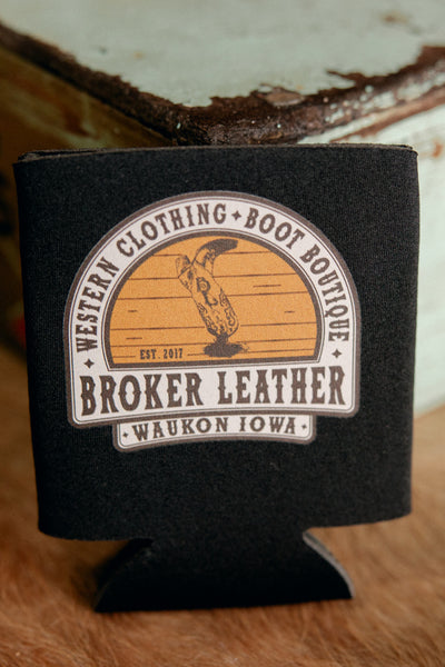 Custom Broker Leather Can Koozies Tall Skinny Black Available Now at Broker Leather downtown Waukon, Iowa.