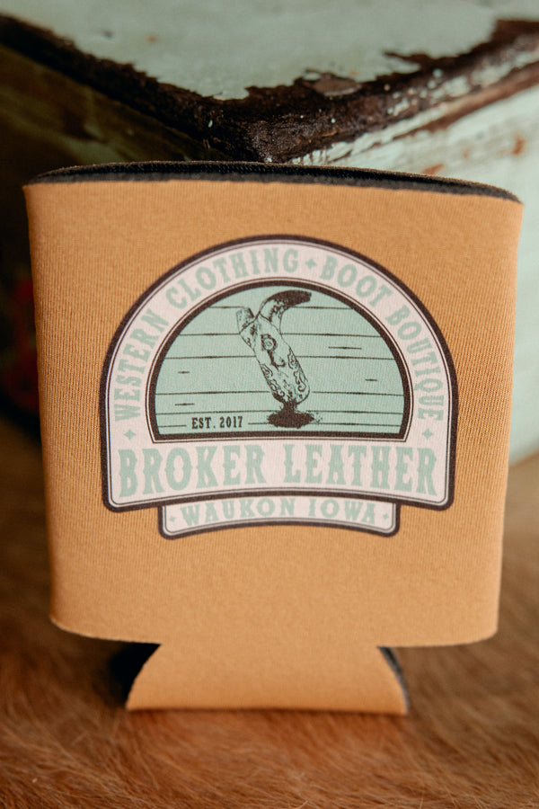 Custom Broker Leather Can Koozies Regular Gold