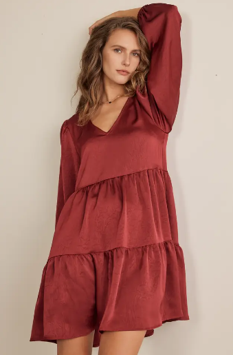 Elegant and comfortable burgundy dress for a confident, chic look.