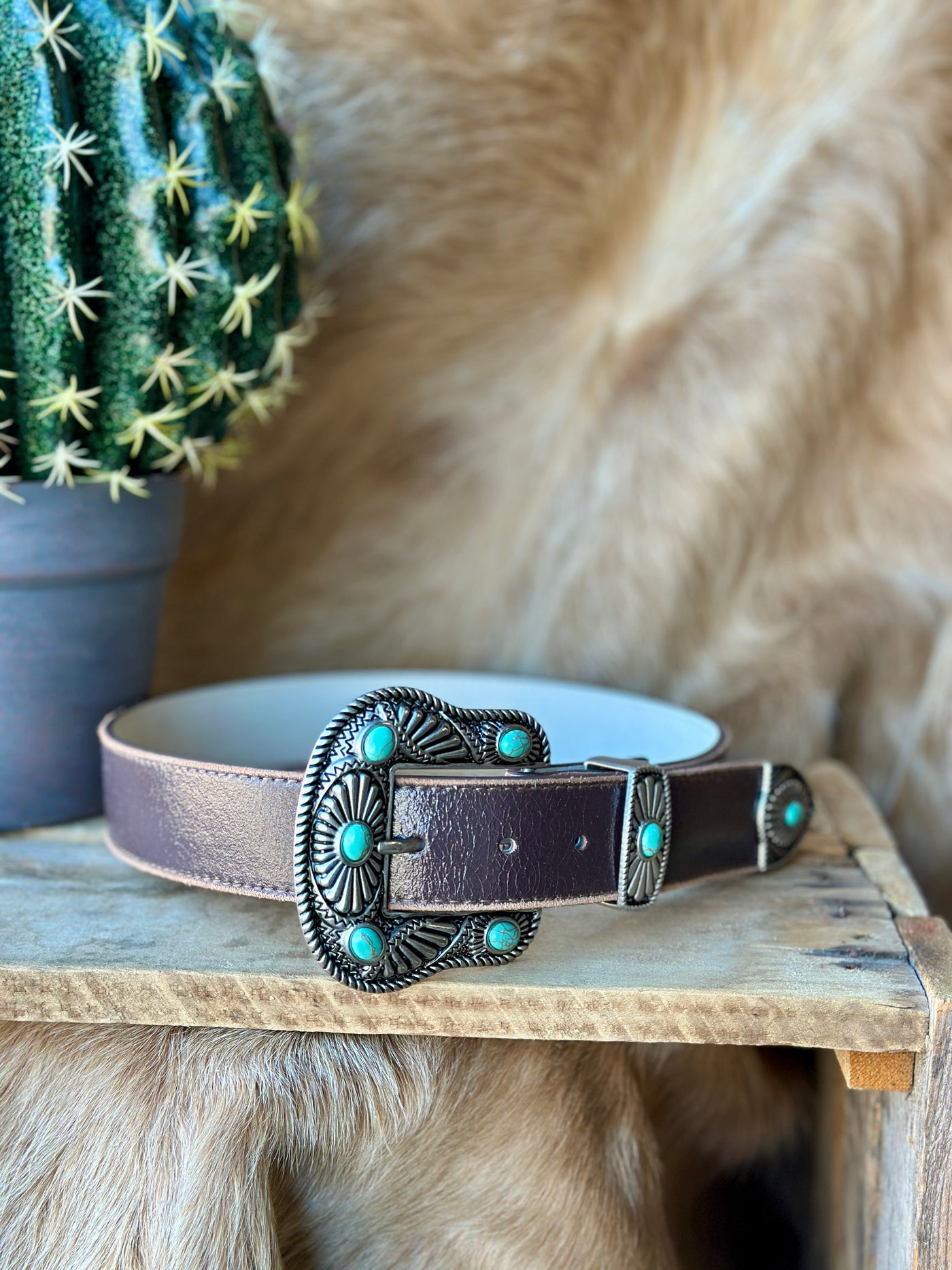 Dylan Brown Leather Turquoise Belt