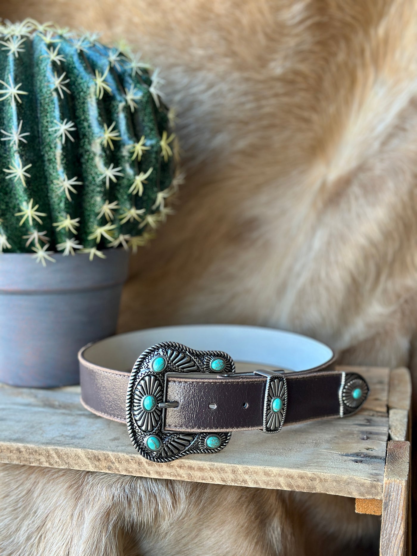 Dylan Brown Leather Turquoise Belt