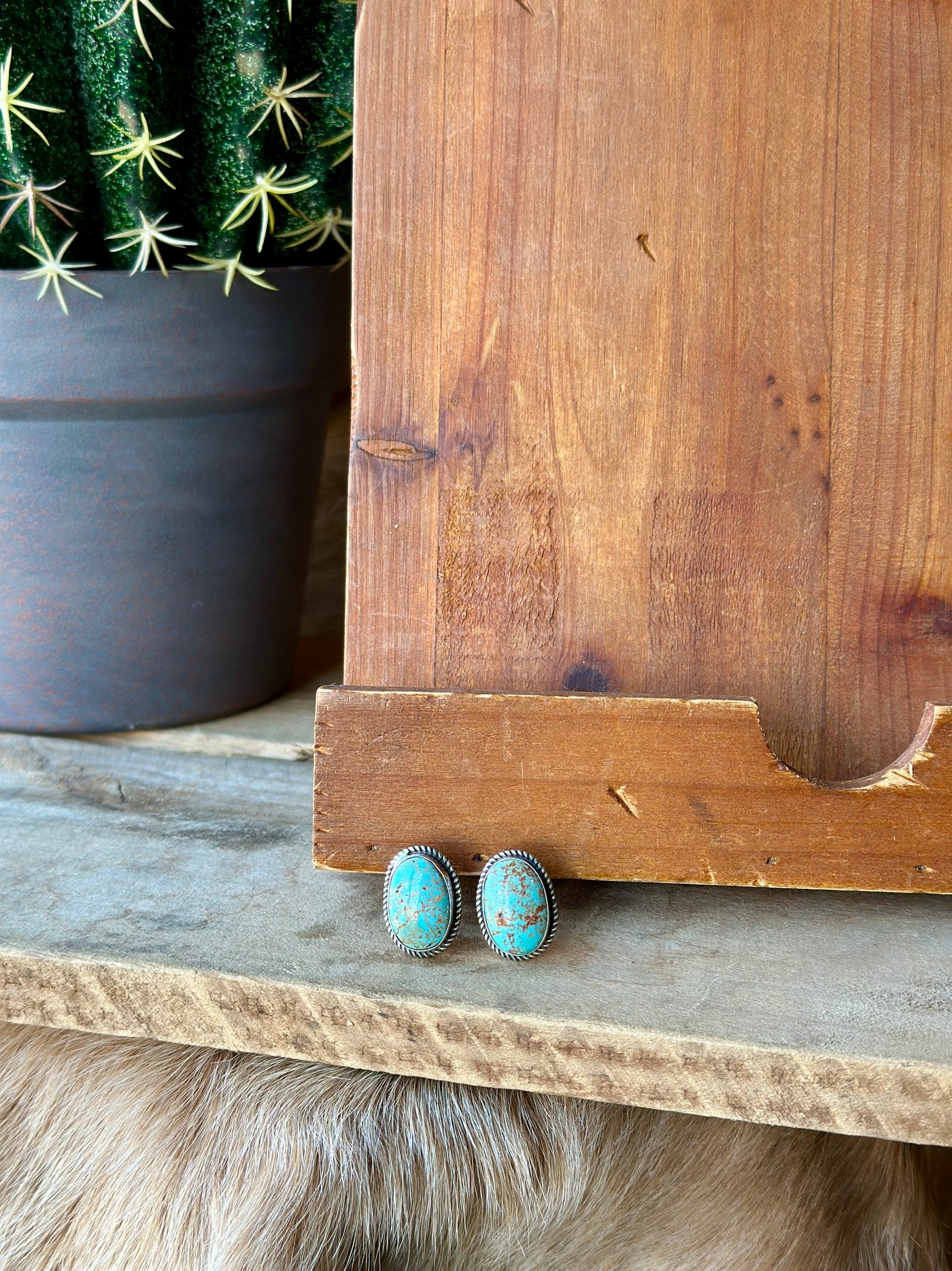 Marlin Authentic Turquoise Rope Border Stud Earrings