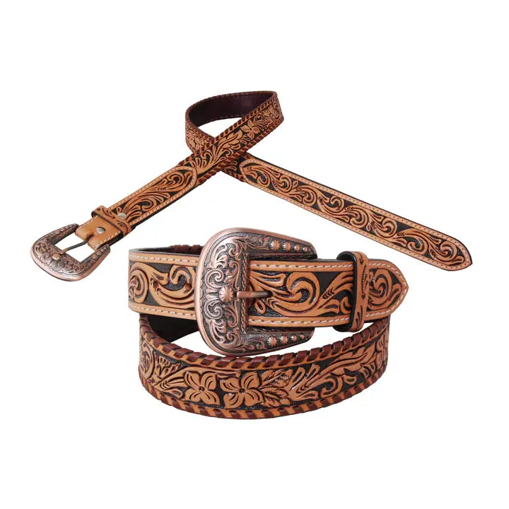 Dahlia Tooled Leather Belt