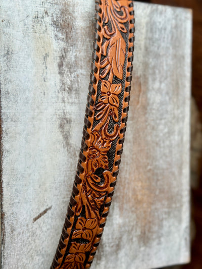 Dahlia Tooled Leather Belt [Black, Tan, Copper]