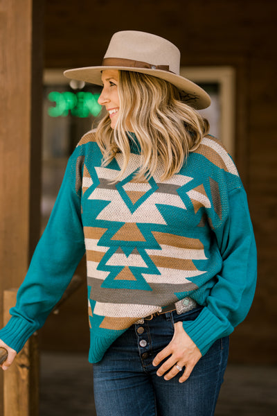 Deborah Teal Aztec Sweater