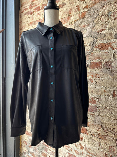 Denay Leather Lux Button Down [Black] ✜ON SALE NOW✜